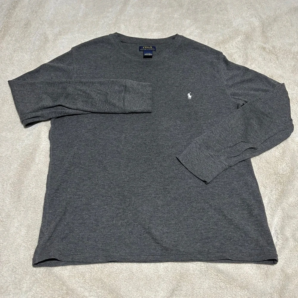Polo Ralph Lauren Waffle Knit Thermal Mens Large Grey Long Sleeve Pony Logo